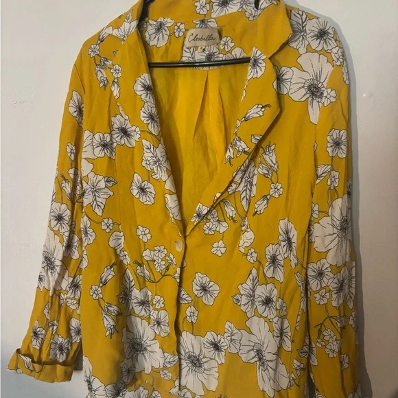 Cleobella Anthropologie Yellow Floral Viscose Blouse Button Front Women’s Size S - Picture 3 of 10